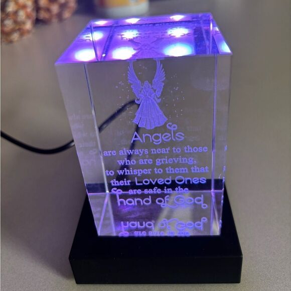 Angel 3D Laser Etched Hologram in Crystal Block with Light Box - Picture 4 of 7